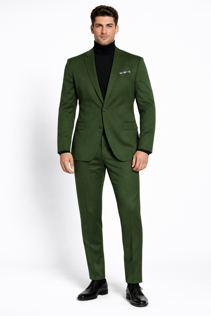 Turtleneck Suit + Free Turtleneck Sweater Package Olive Mens Suit