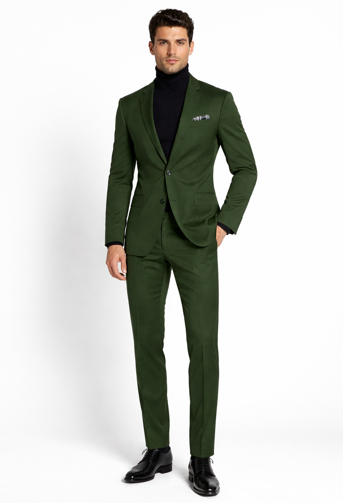 Turtleneck Suit + Free Turtleneck Sweater Package Olive Mens Suit