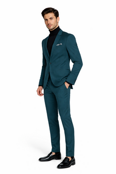 Turtleneck Suit + Free Turtleneck Sweater Package Teal Blue Mens Suit