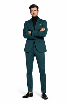 Turtleneck Suit + Free Turtleneck Sweater Package Teal Blue Mens Suit
