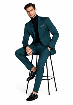 Turtleneck Suit + Free Turtleneck Sweater Package Teal Blue Mens Suit