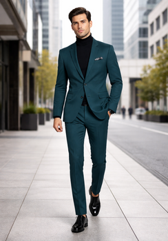 Turtleneck Suit + Free Turtleneck Sweater Package Teal Blue Mens Suit