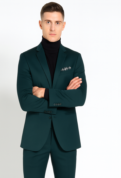 Turtleneck Suit + Free Turtleneck Sweater Package Teal Blue Mens Suit