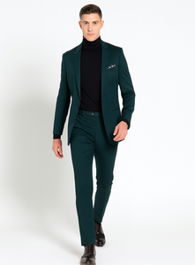 Turtleneck Suit + Free Turtleneck Sweater Package Teal Blue Mens Suit