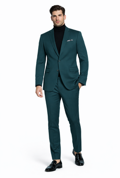 Turtleneck Suit + Free Turtleneck Sweater Package Teal Blue Mens Suit