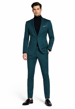 Turtleneck Suit + Free Turtleneck Sweater Package Teal Blue Mens Suit