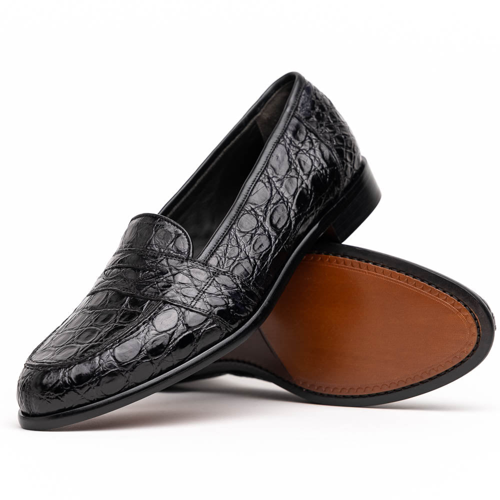 Zelli Tuscany Genuine Caiman Crocodile Penny Loafer in Black