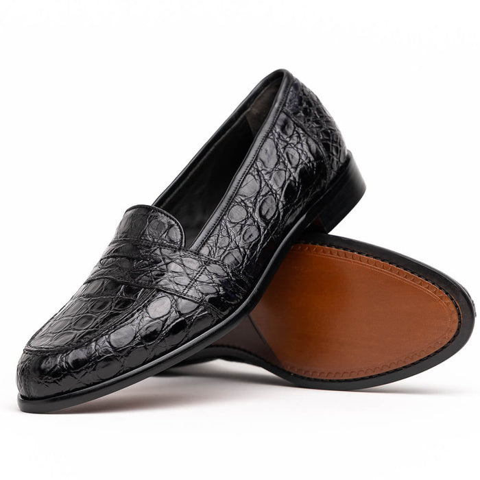 Zelli Tuscany Genuine Caiman Crocodile Penny Loafer in Black