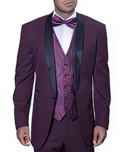 Men's Black and Burgundy ~ Wine ~ Maroon Suit  / Tux Wine With Black Lapel Vested Suit Fashion For Men Burgundy Suit Burgundy Tuxedo