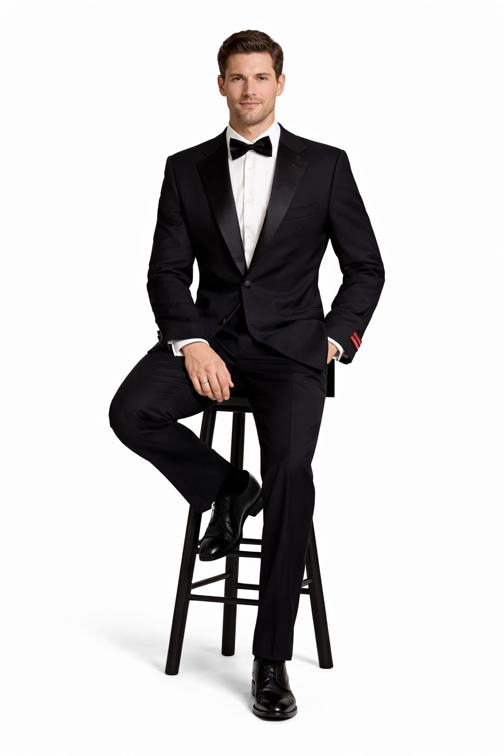 Black 2 Button Wool Tuxedo Without Pleat Flat Front Pants - Image 5