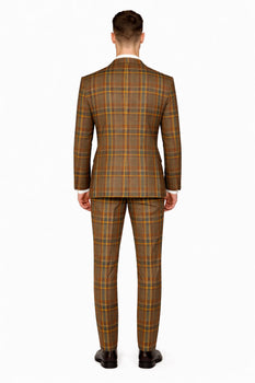 Mens Two Button Peak Lapel Suit Brown ~ Yellow