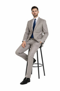 Tan ~ Beige Pinstripe 2 Button Suit  Side Vented Suit Regular Modern Fit Suits Flat Front Pants
