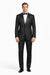 2 Button Solid Black Tuxedo With Black Trim No Pleated Pants Wool Suit