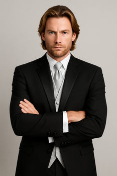 Package Deal High Quality 2-Button  Side Vented Super 120's Tuxedo + White Shirt+White Tie+White Vest