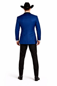 Two Toned Royal Light Blue Two Button Velvet or Dress Suits for Men Fabric Tuxedo Suit Or Dinner Jacket Black Lapeled