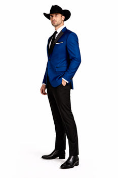 Two Toned Royal Light Blue Two Button Velvet or Dress Suits for Men Fabric Tuxedo Suit Or Dinner Jacket Black Lapeled