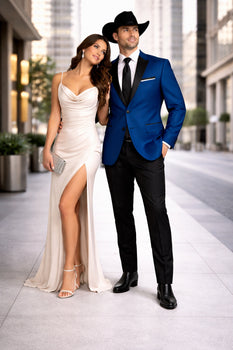 Two Toned Royal Light Blue Two Button Velvet or Dress Suits for Men Fabric Tuxedo Suit Or Dinner Jacket Black Lapeled