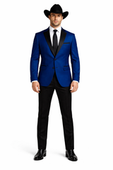 Two Toned Royal Light Blue Two Buttons Velvet or Dress Suits for Men Fabric (Your Choice) Tuxedo Suit Or Dinner Jacket Black Lapeled