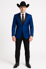 Two Toned Royal Light Blue Two Button Velvet or Dress Suits for Men Fabric Tuxedo Suit Or Dinner Jacket Black Lapeled