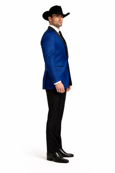 Two Toned Royal Light Blue Two Buttons Velvet or Dress Suits for Men Fabrics (Your Choice) Tuxedo Suit Or Dinner Jacket Black Lapeled