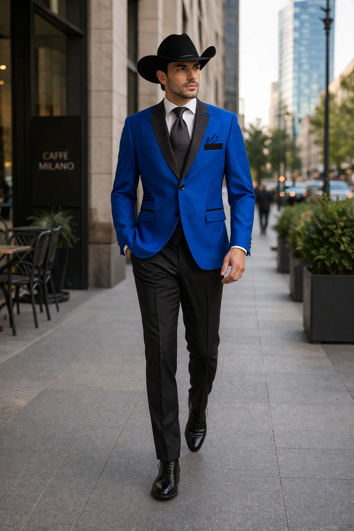 Two Toned Royal Light Blue Two Buttons Velvet or Dress Suits for Men Fabrics (Your Choice) Tuxedo Suit Or Dinner Jacket Black Lapeled