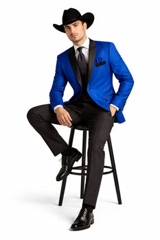 Two Toned Royal Light Blue Two Buttons Velvet or Dress Suits for Men Fabrics (Your Choice) Tuxedo Suit Or Dinner Jacket Black Lapeled