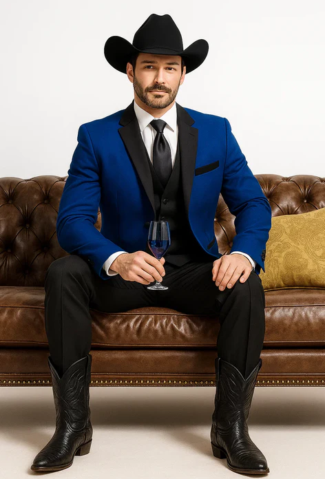 Two Toned Royal Light Blue Two Buttons Velvet or Dress Suits for Men Fabrics (Your Choice) Tuxedo Suit Or Dinner Jacket Black Lapeled