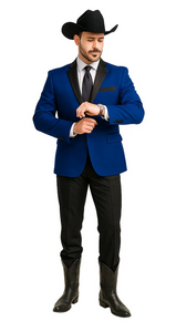 Two Toned Royal Light Blue Two Buttons Velvet or Dress Suits for Men Fabrics (Your Choice) Tuxedo Suit Or Dinner Jacket Black Lapeled