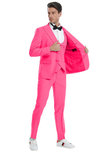 Graduation Suit - Men's Two Button Vested Peak Lapel Pastel Wedding & Prom Suit in Fuchsia Pink