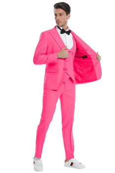 Graduation Suit - Men's Two Button Vested Peak Lapel Pastel Wedding & Prom Suit in Fuchsia Pink - Image 2