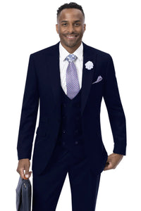 Modern Fit Wide Lapel Suit - Peak Lapel Suit with Double breasted Vest in Black - Navy Blue - Gold - Charcoal - Brown - Purple - Hunter