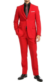 Apollo King "Red Poplin Suit for Men - Modern Fit with Two Buttons"