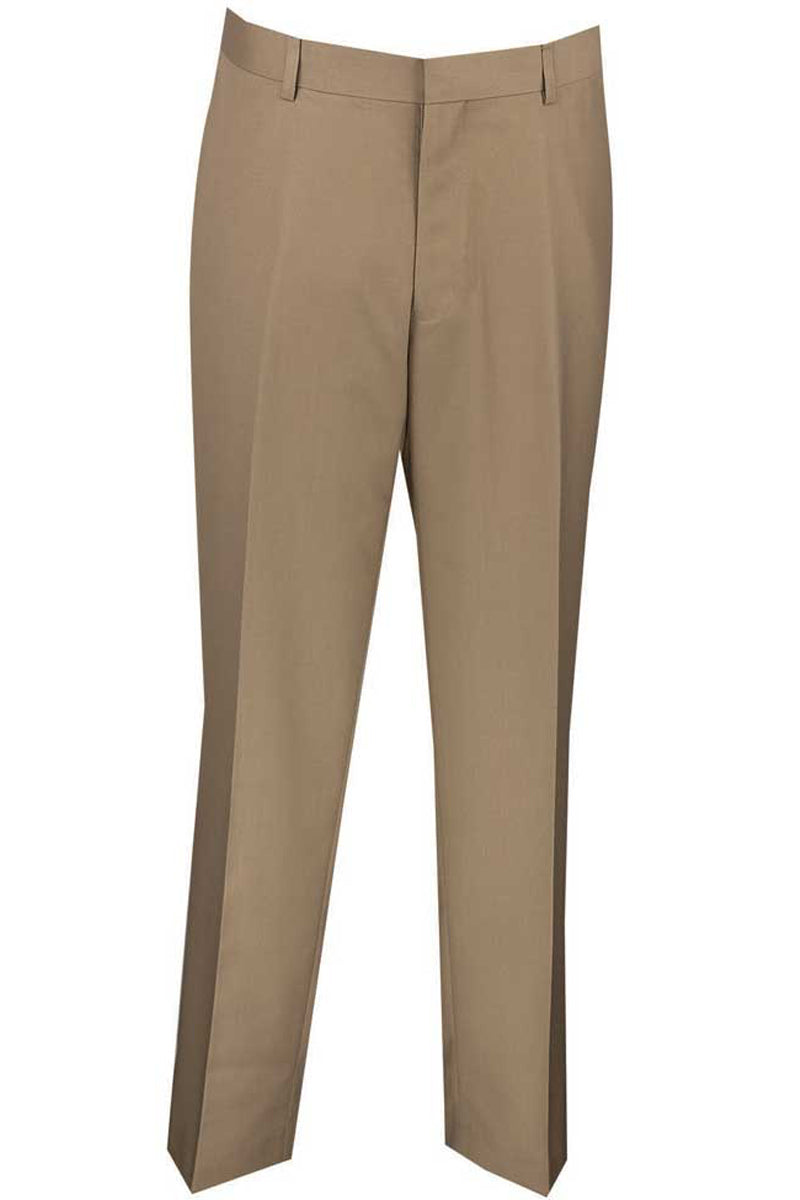 Mens Slim Fit Wool Feel Flat Front Dress Slacks in Khaki — MensUSA