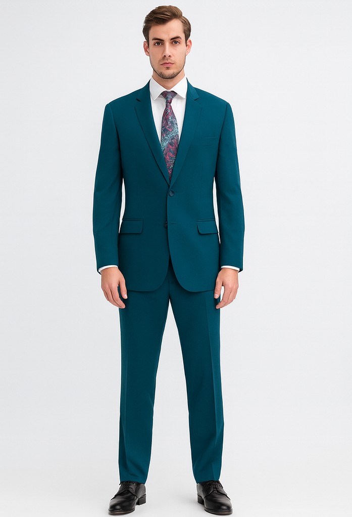 Discounted Sale Clearance Men's Two Buttons Dark Teal 2-piece suits Flat Front Pants