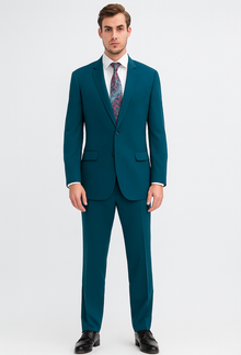 Discounted Sale Clearance Men's Two Buttons Dark Teal 2-piece suits Flat Front Pants