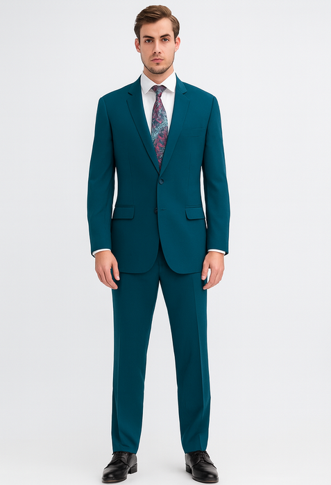 Umberto Bonelli Men's Two Buttons Dark Teal 2-piece suits Flat Front Pants