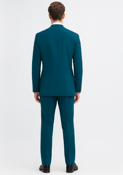Discounted Sale Clearance Men's Two Buttons Dark Teal 2-piece suits Flat Front Pants - Image 2