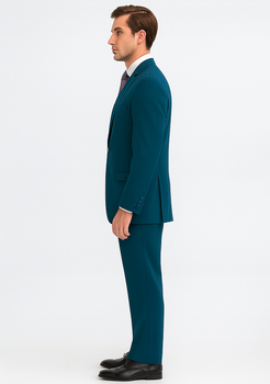 Discounted Sale Clearance Men's Two Buttons Dark Teal 2-piece suits Flat Front Pants - Image 3