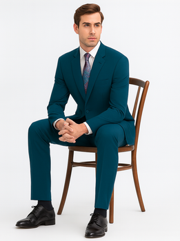 Discounted Sale Clearance Men's Two Buttons Dark Teal 2-piece suits Flat Front Pants - Image 4