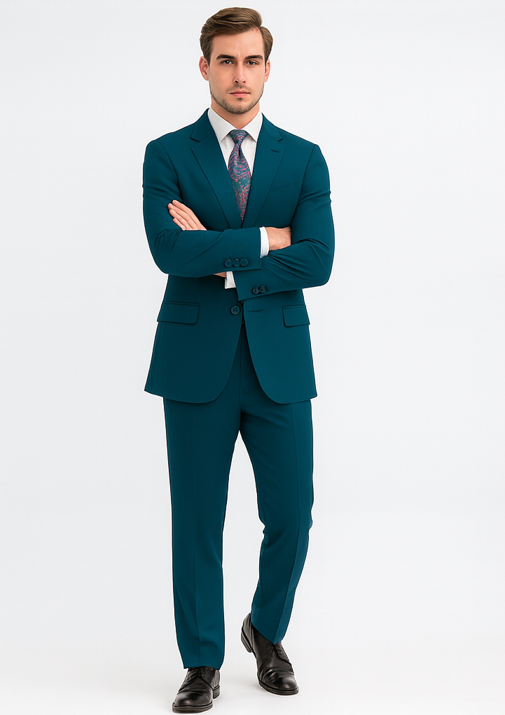 Discounted Sale Clearance Men's Two Buttons Dark Teal 2-piece suits Flat Front Pants - Image 5