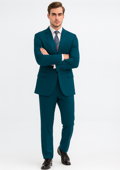 Discounted Sale Clearance Men's Two Buttons Dark Teal 2-piece suits Flat Front Pants - Image 5
