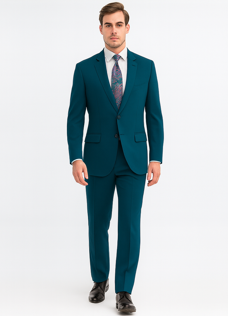 Discounted Sale Clearance Men's Two Buttons Dark Teal 2-piece suits Flat Front Pants - Image 6