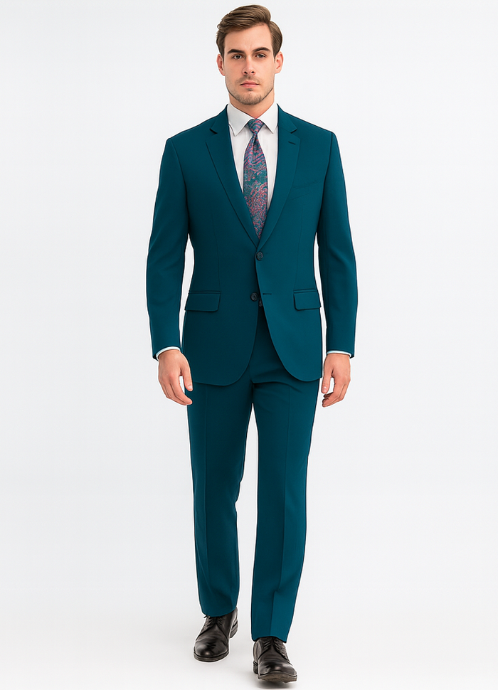 Discounted Sale Clearance Men's Two Buttons Dark Teal 2-piece suits Flat Front Pants - Image 6