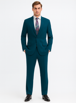Discounted Sale Clearance Men's Two Buttons Dark Teal 2-piece suits Flat Front Pants - Image 7
