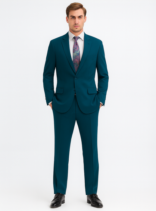 Umberto Bonelli Men's Two Buttons Dark Teal 2-piece suits Flat Front Pants