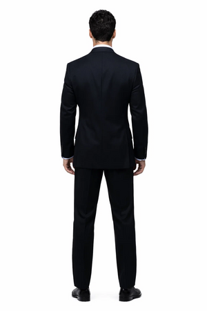 Unique 2PC 3 Button Dark Navy Blue Men's Suit With Flat Front Pants