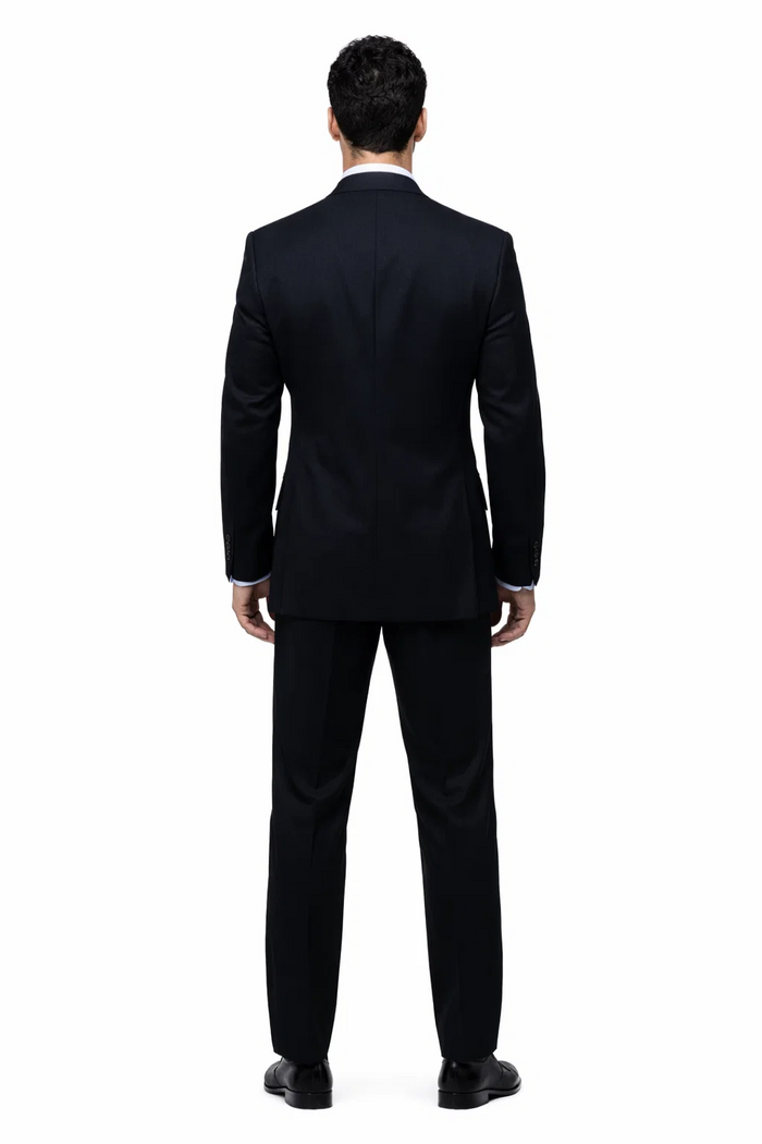 Unique 2PC 3 Button Dark Navy Blue Men's Suit With Flat Front Pants