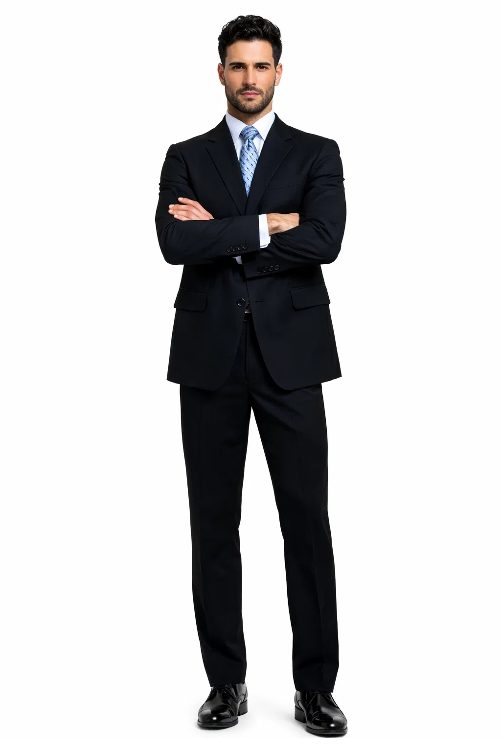 Unique 2PC 3 Button Dark Navy Blue Men's Suit With Flat Front Pants