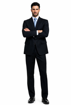 Unique 2PC 3 Button Dark Navy Blue Men's Suit With Flat Front Pants