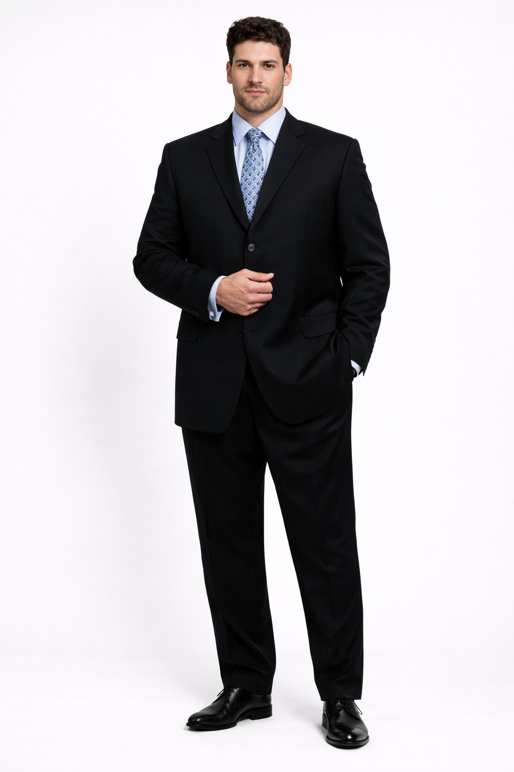 Unique 2PC 3 Button Dark Navy Blue Men's Suit With Flat Front Pants